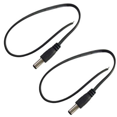 2.1mm x 5.5mm DC Male Connector Plug End Cable Wire Pigtail Cord per CCTV in nero
