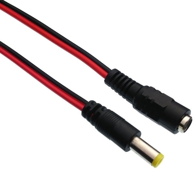 2.1mm x 5.5mm DC Male Connector Plug End Cable Wire Pigtail Cord per CCTV in nero