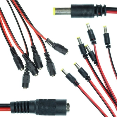 2.1mm x 5.5mm DC Male Connector Plug End Cable Wire Pigtail Cord per CCTV in nero