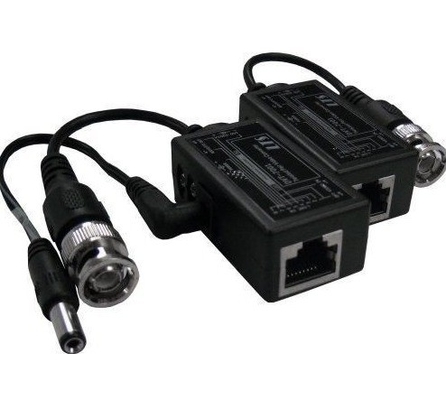 BNC CCTV nero a RJ45 Video Balun con estensore di corrente continua su cavo Ethernet Cat5/6