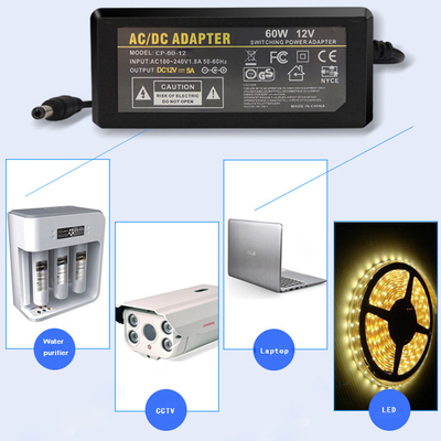 Adaptatore di alimentazione a corrente continua di 60 W per alimentazione a corrente continua in C. 100 V 240 V 12 V 5 A 24 V 2.5 A