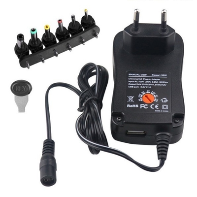 Adattatore di caricabatterie regolabile universale 3-12V 30W 2.1A con usb tipo usb tipo usb nero