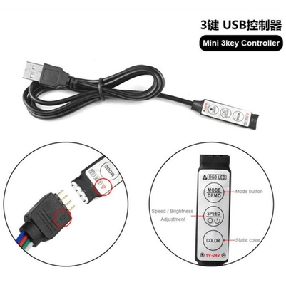 Striscia LED nera da 1m femminile con alimentazione 5v e controller USB a 3 chiavi